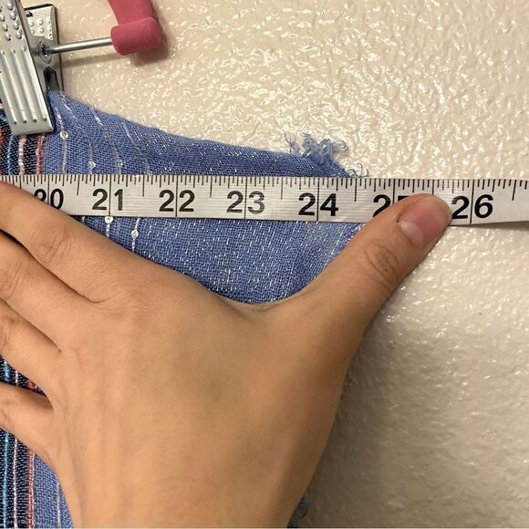 Light periwinkle blue Striped metallic semi sheer coastal scarf 36x72 - Picture 4 of 6